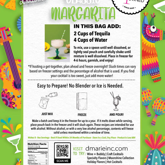 D’Marie Classic Margarita Craft Cocktail Slush Mix with frozen margarita