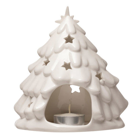 White Stoneware Manger w/ Tree