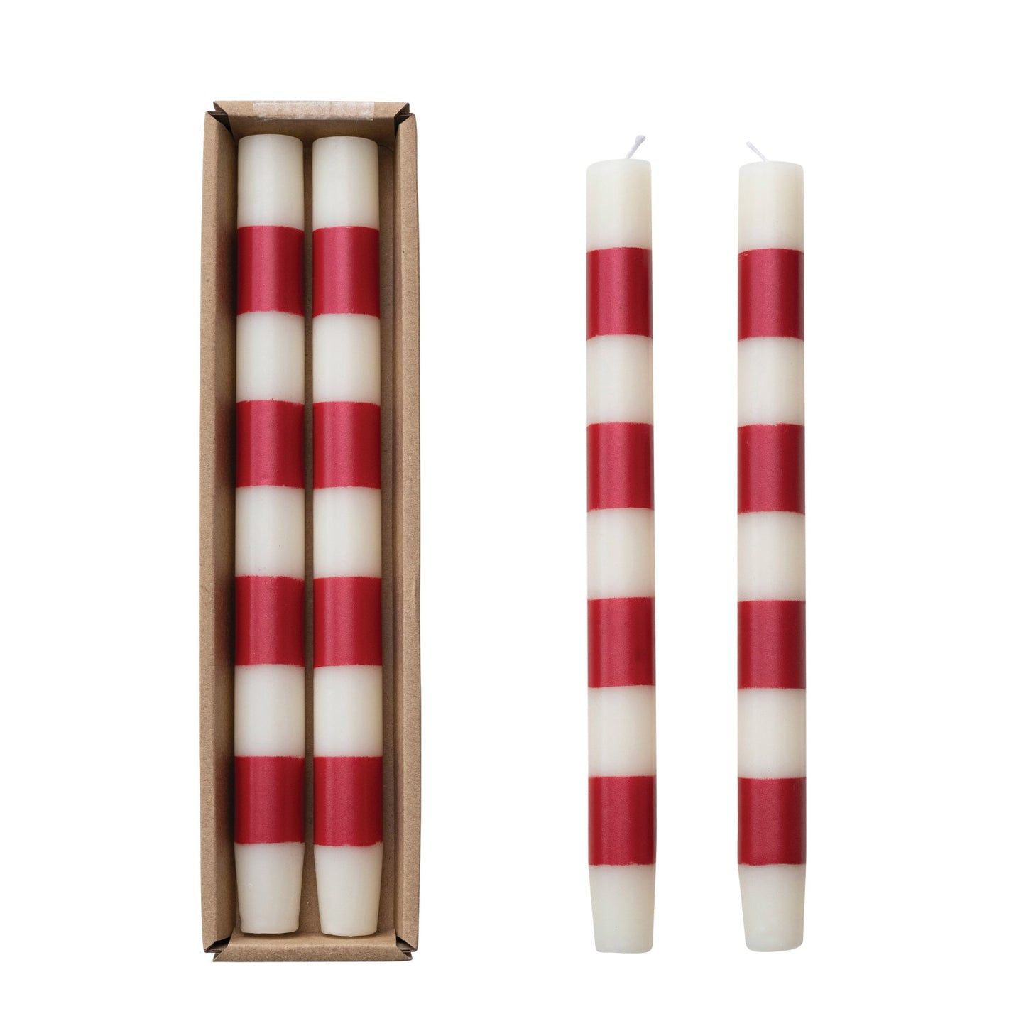 Ivory & Red Stripe Taper Candle