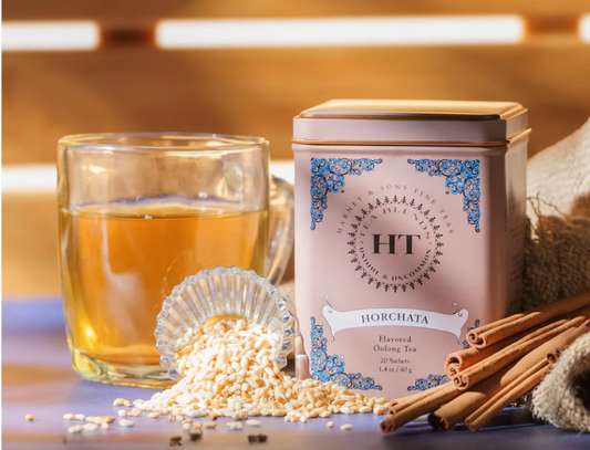 Harney and Sons Horchata oolong tea with brewed tea toasted rice and cinnamon sticks