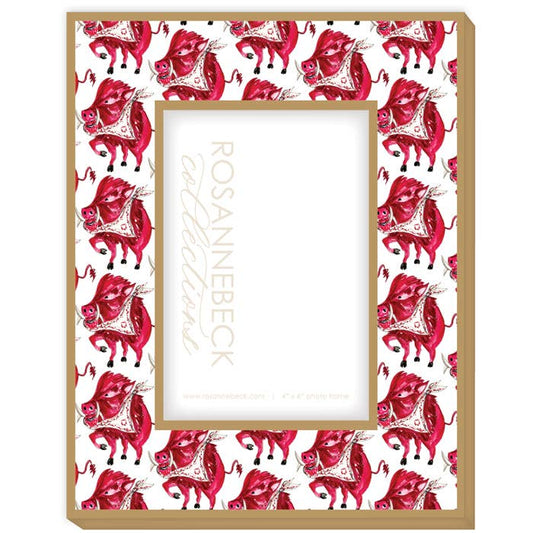 Gold Handpainted Razorback with Red Bandana 4x6 Frame