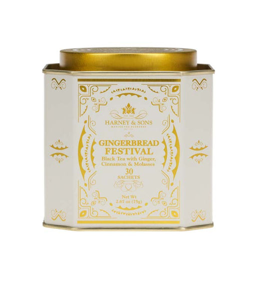 Harney and Sons Gingerbread Festival black tea with ginger cinnamon and molasses in 30 sachet holiday tin