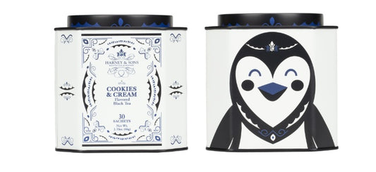 Harney and Sons Cookies and Cream flavored black tea 30 sachet penguin keepsake tin