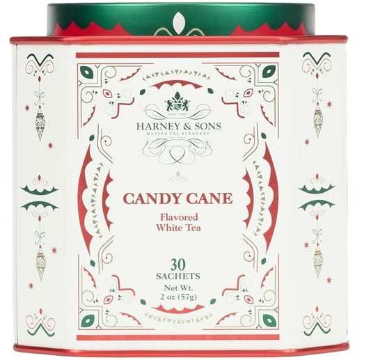 Harney and Sons Candy Cane white tea with peppermint and vanilla in 30 sachet Christmas tin
