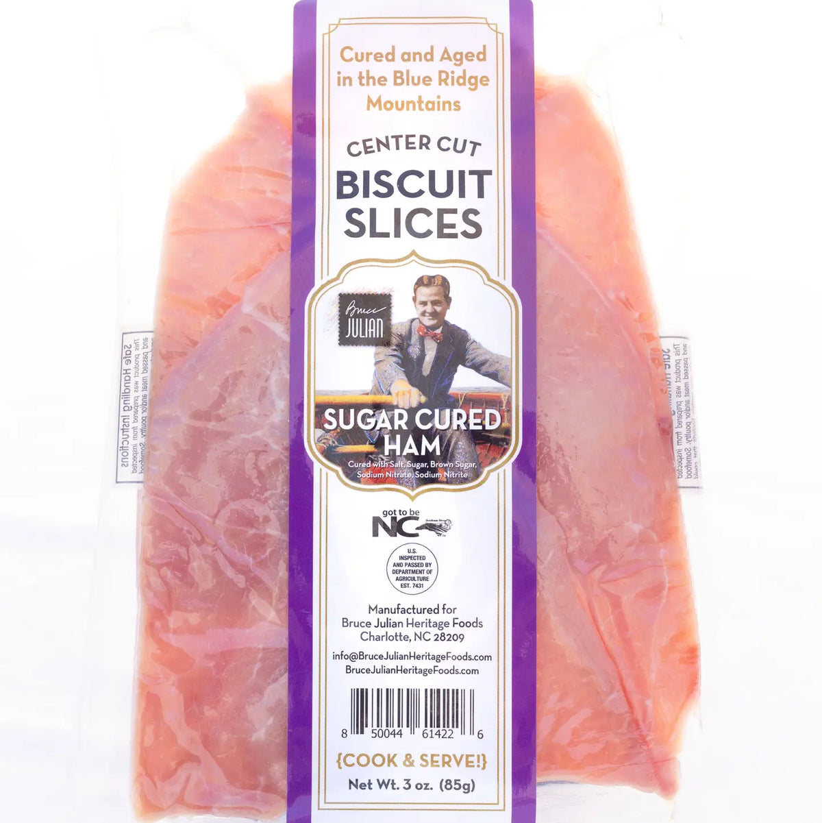 Bruce Julian sugar cured country ham center cut biscuit slices 3 oz package