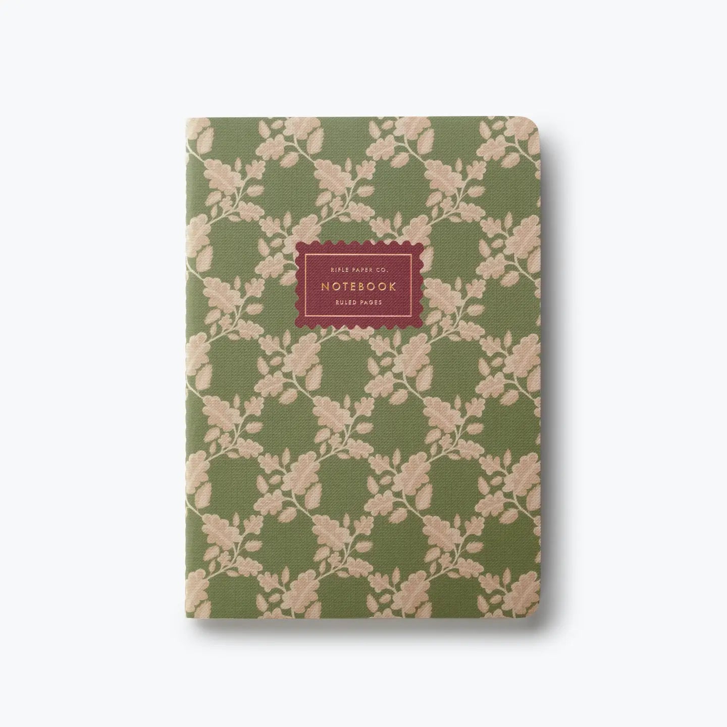 Rifle Paper Co. Paisley stitched notebook in Sage Vine green botanical pattern with gold foil label