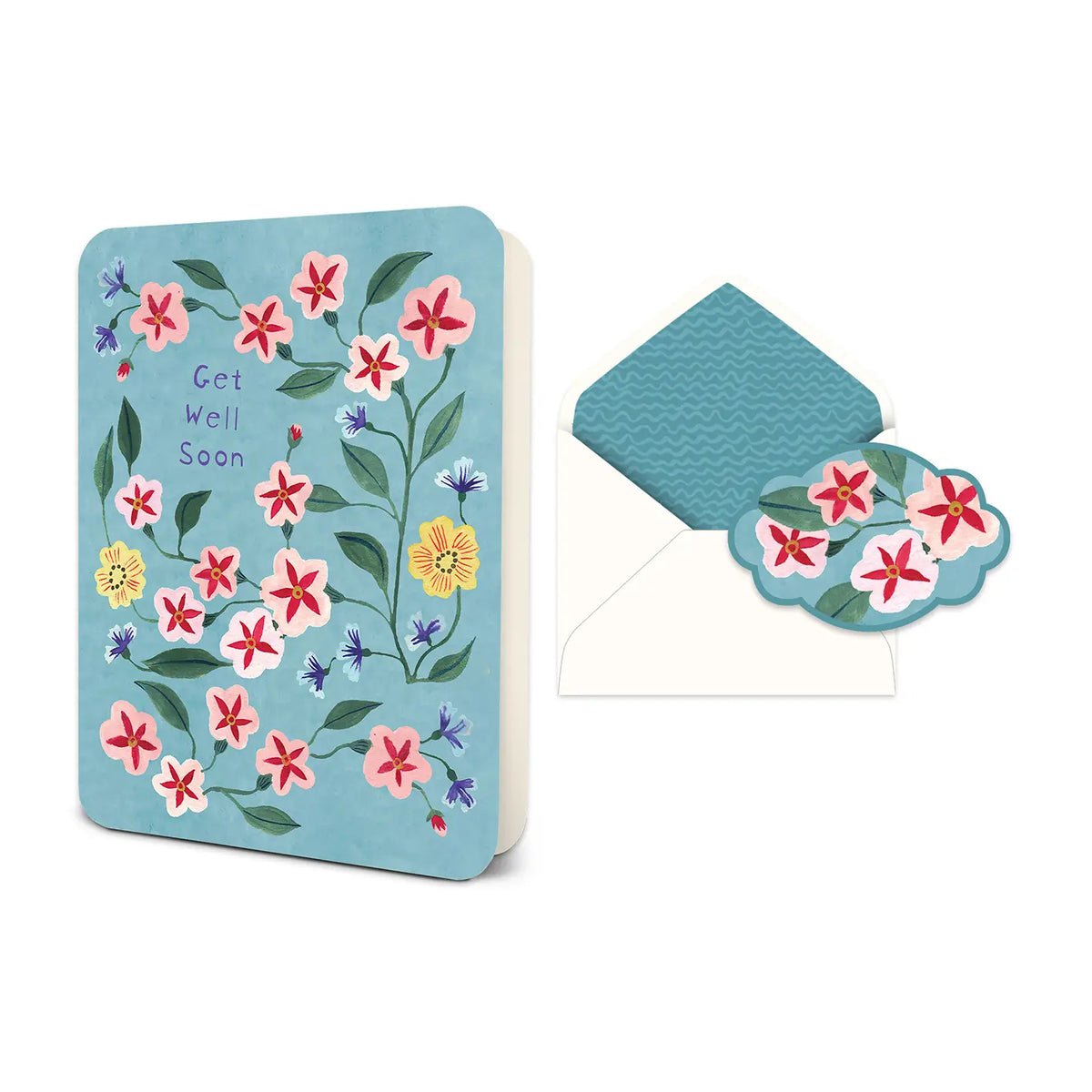 Get Well Soon floral Deluxe Greeting Card by Studio Oh! with matching lined envelope and floral decorative seal