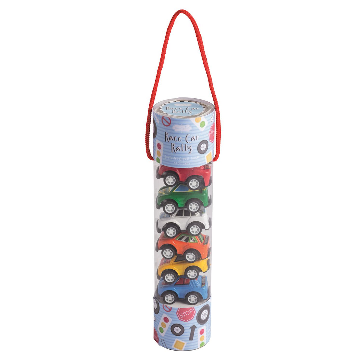 Mud Pie Blue Race Car Rally six pullback toy cars in acetate gift tube
