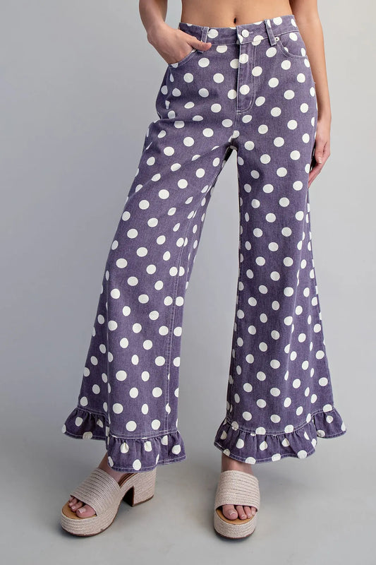 Whimsy Dot Ruffle Hem Pants