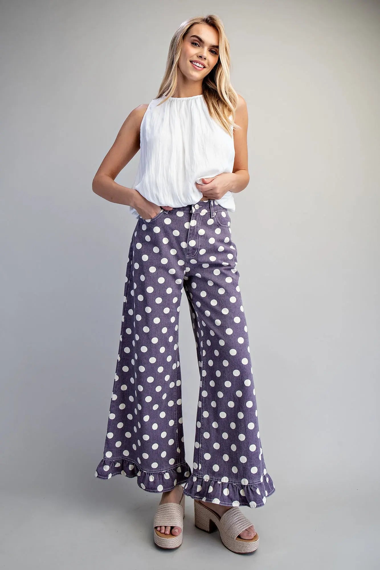 Whimsy Dot Ruffle Hem Pants