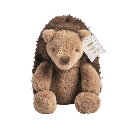Mud Pie Harriett the Hedgehog 11 inch brown plush stuffed animal with soft shaggy fur and name tag

