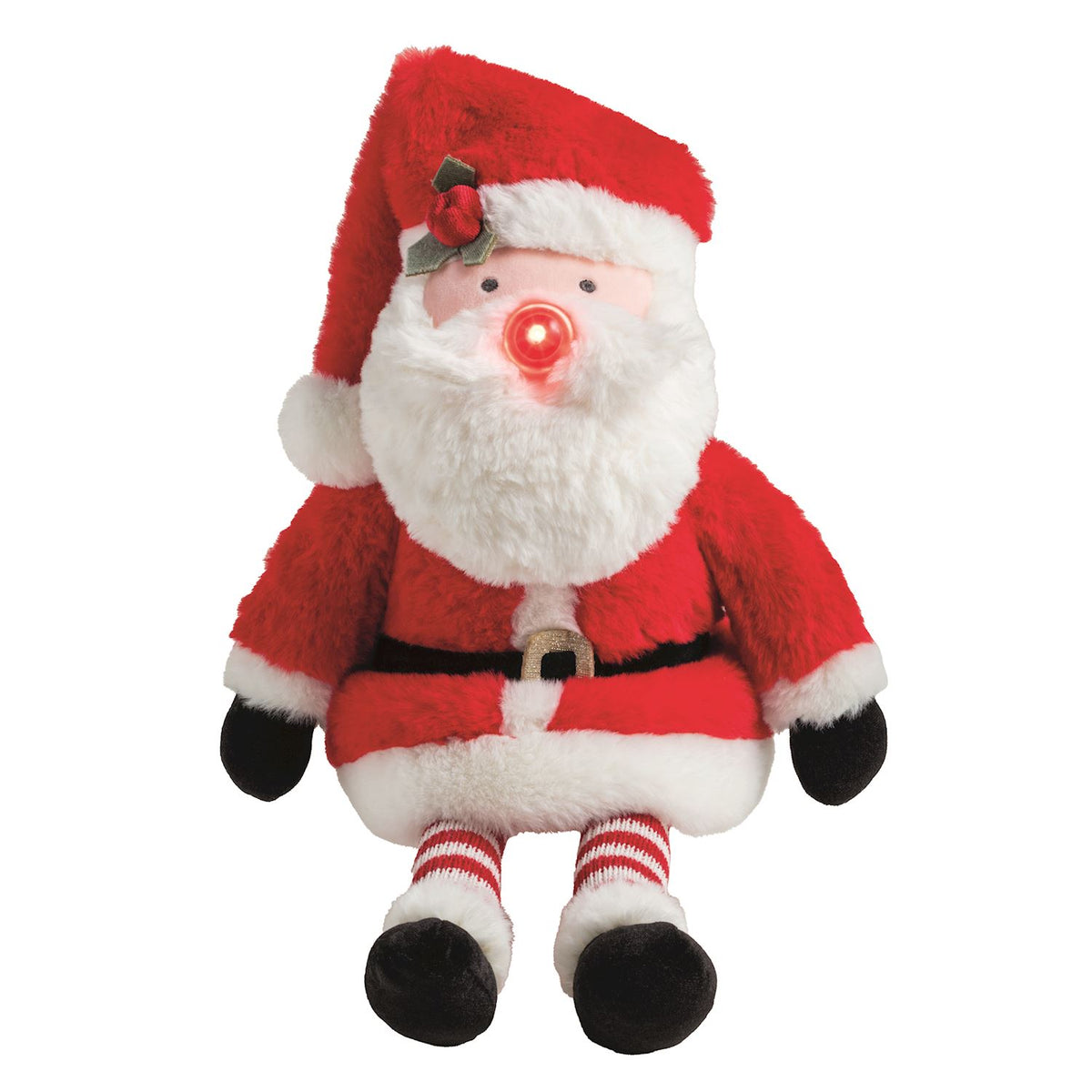 15 inch soft Santa Christmas plush with red LED light-up nose