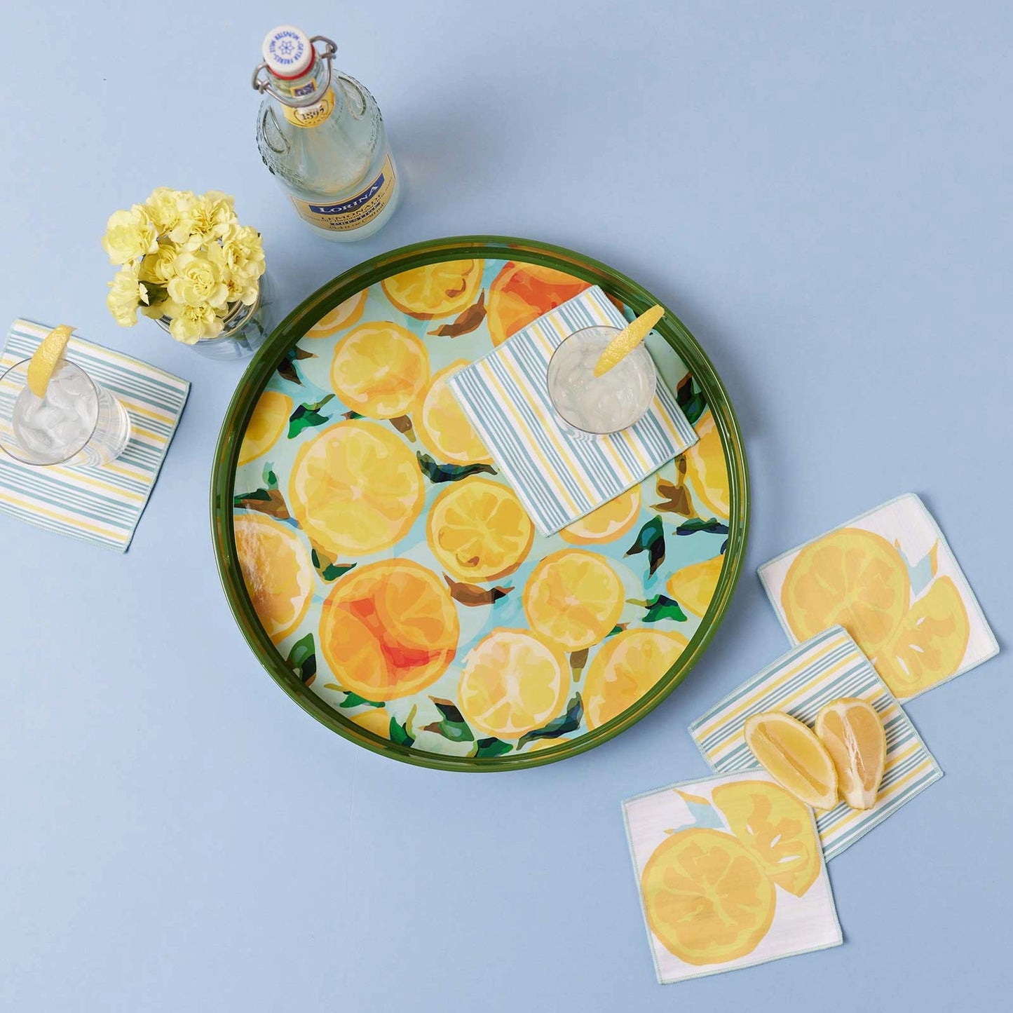 Lemon Slices Round Laquer Serving Tray