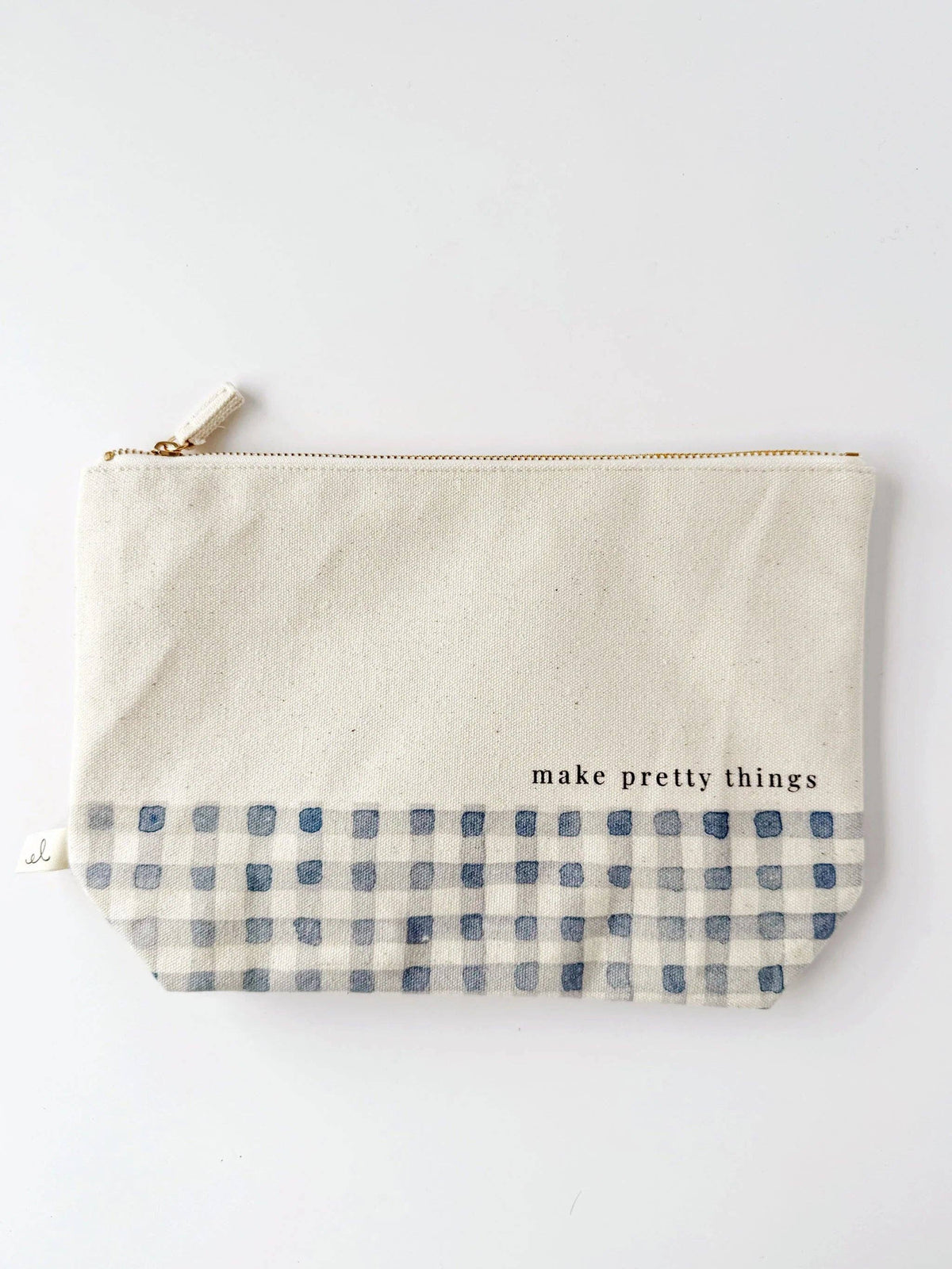 Emily Lex Studio cream canvas zipper pouch with gingham pattern