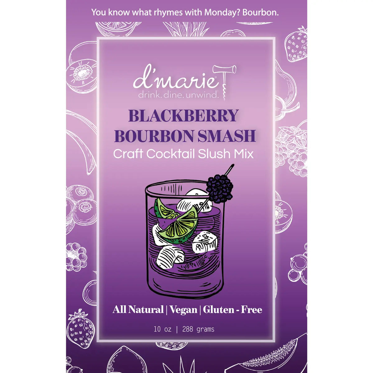 D’Marie Blackberry Bourbon Smash Craft Cocktail Slush Mix 10 oz