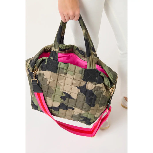 Ezra Quilted Nylon Tote Bag | Camo Crossbody Tote