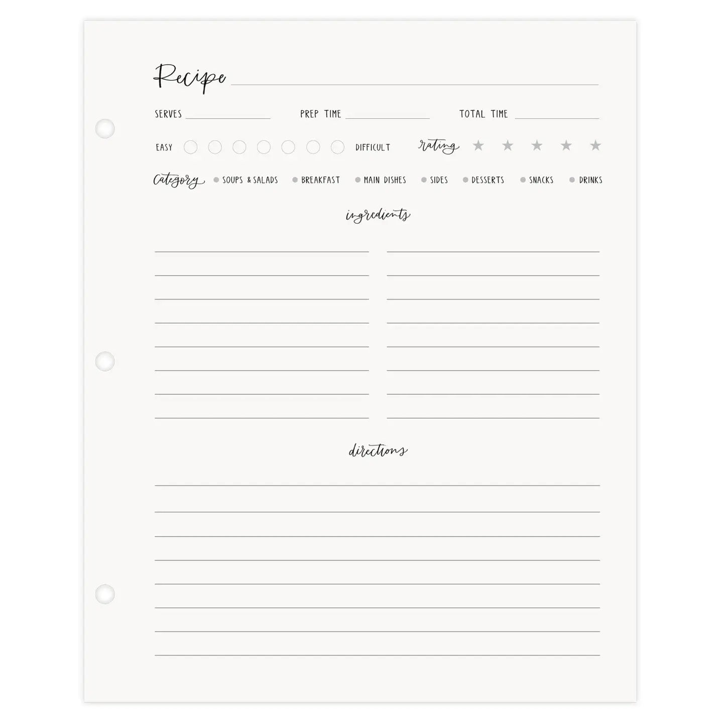 Petite Recipe Page Set