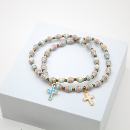 Blue Cross Charm Stretchy Bracelet