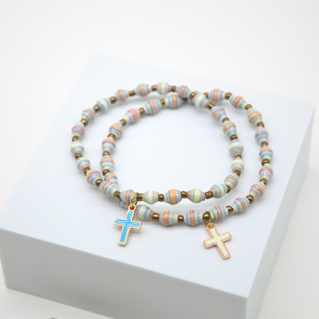 White Cross Charm Stretchy Bracelet