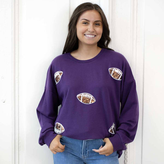 Football Queen Sequin Sweatshirt   Purple/Brown/White