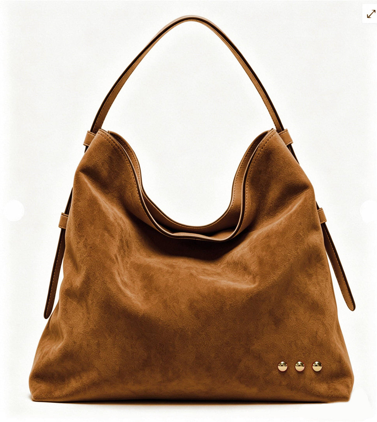 Evie camel faux suede hobo shoulder bag with slouchy oversized silhouette