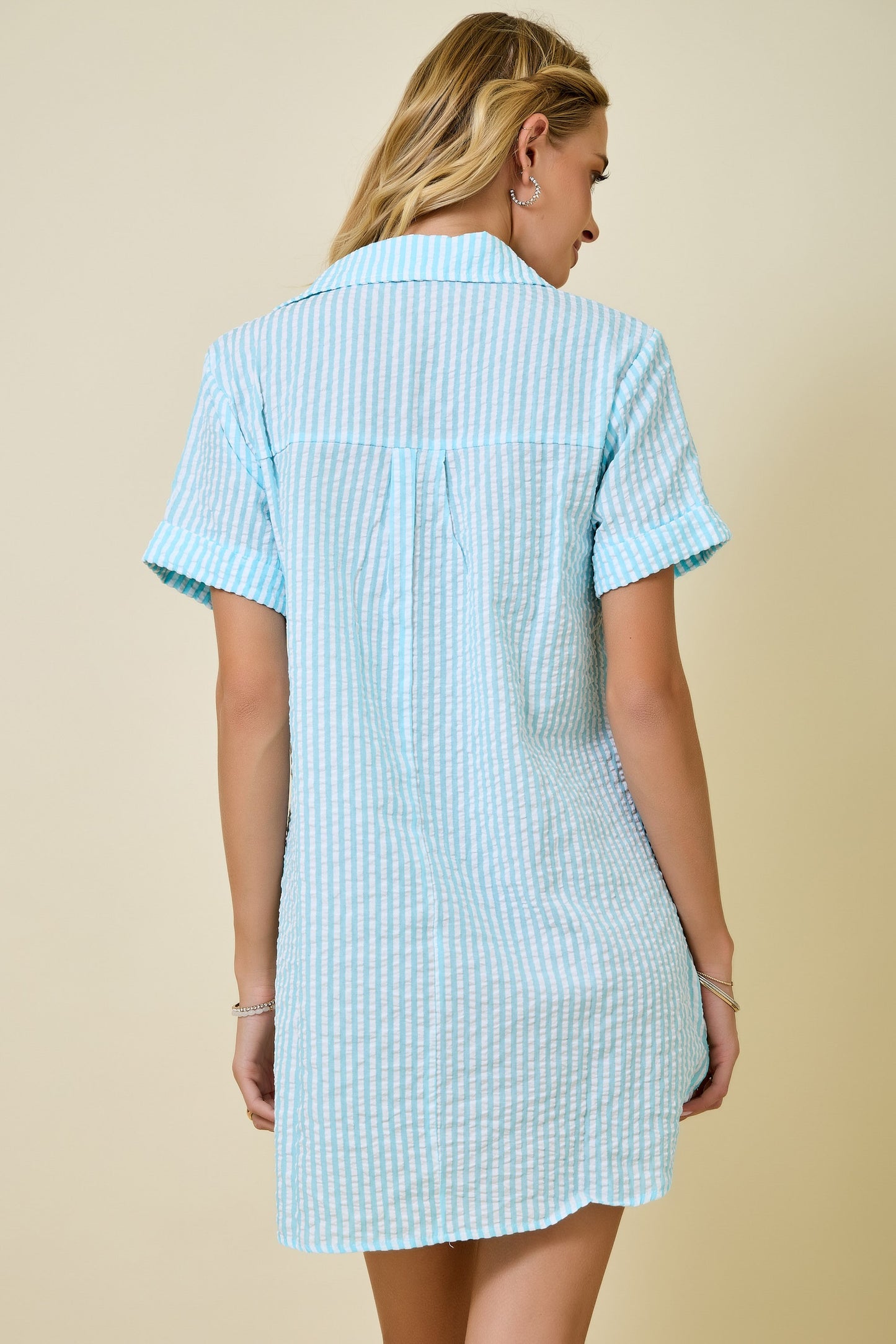 Coastal Ease Seersucker Shirt Dress
