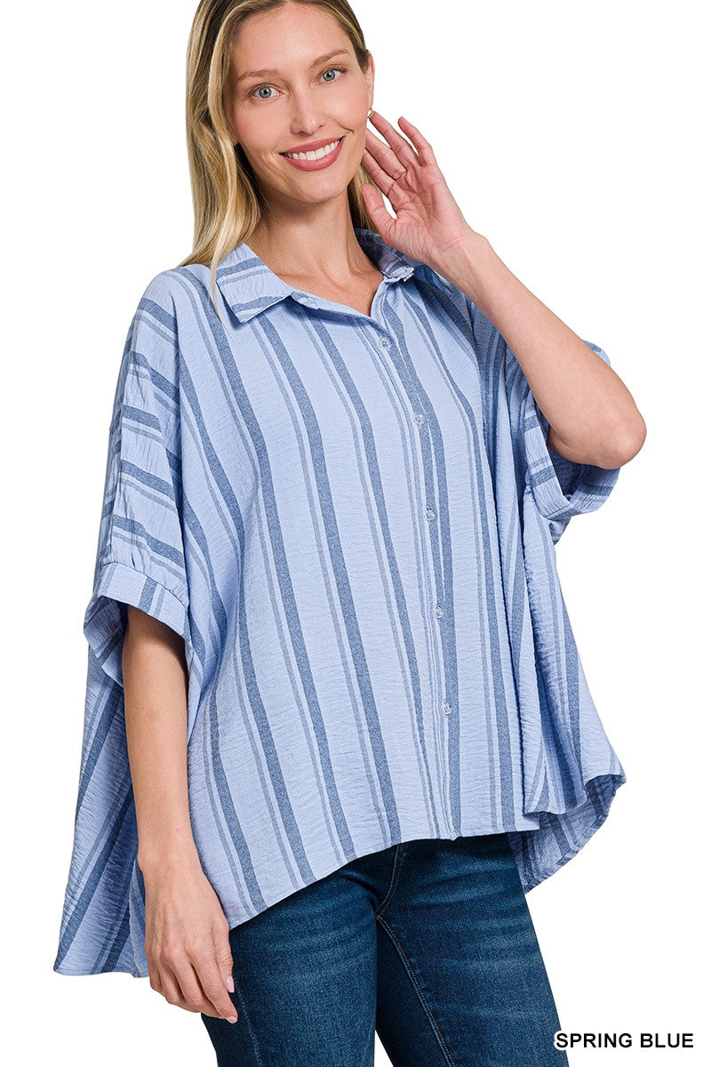 Coastal Breeze Stripe Oversized Button Down Shirt
