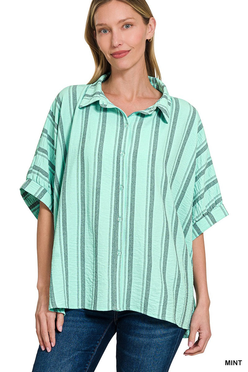 Coastal Breeze Stripe Oversized Button Down Shirt