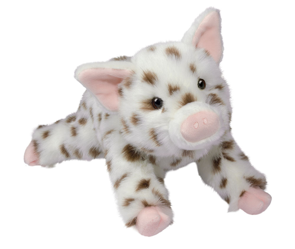 Douglas Levi DLux brown spotted pig plush stuffed animal with white fur and pink snout