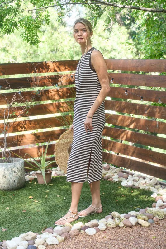 Stripe Henley Tank Knit Midi Dress