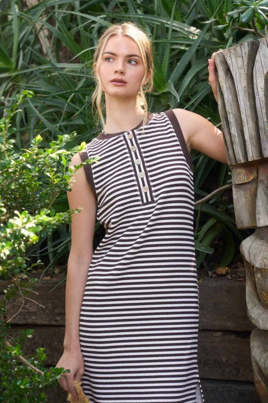 Stripe Henley Tank Knit Midi Dress