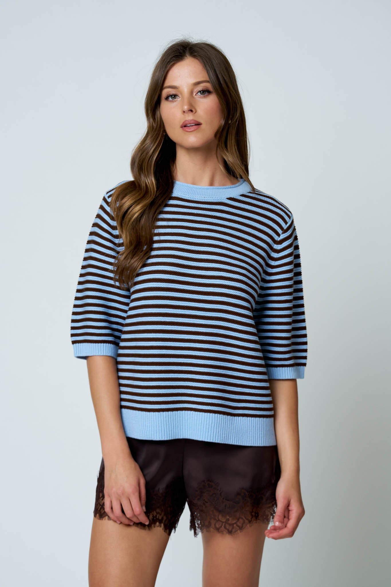 The Lydia Textured Stripe Cotton Sweater