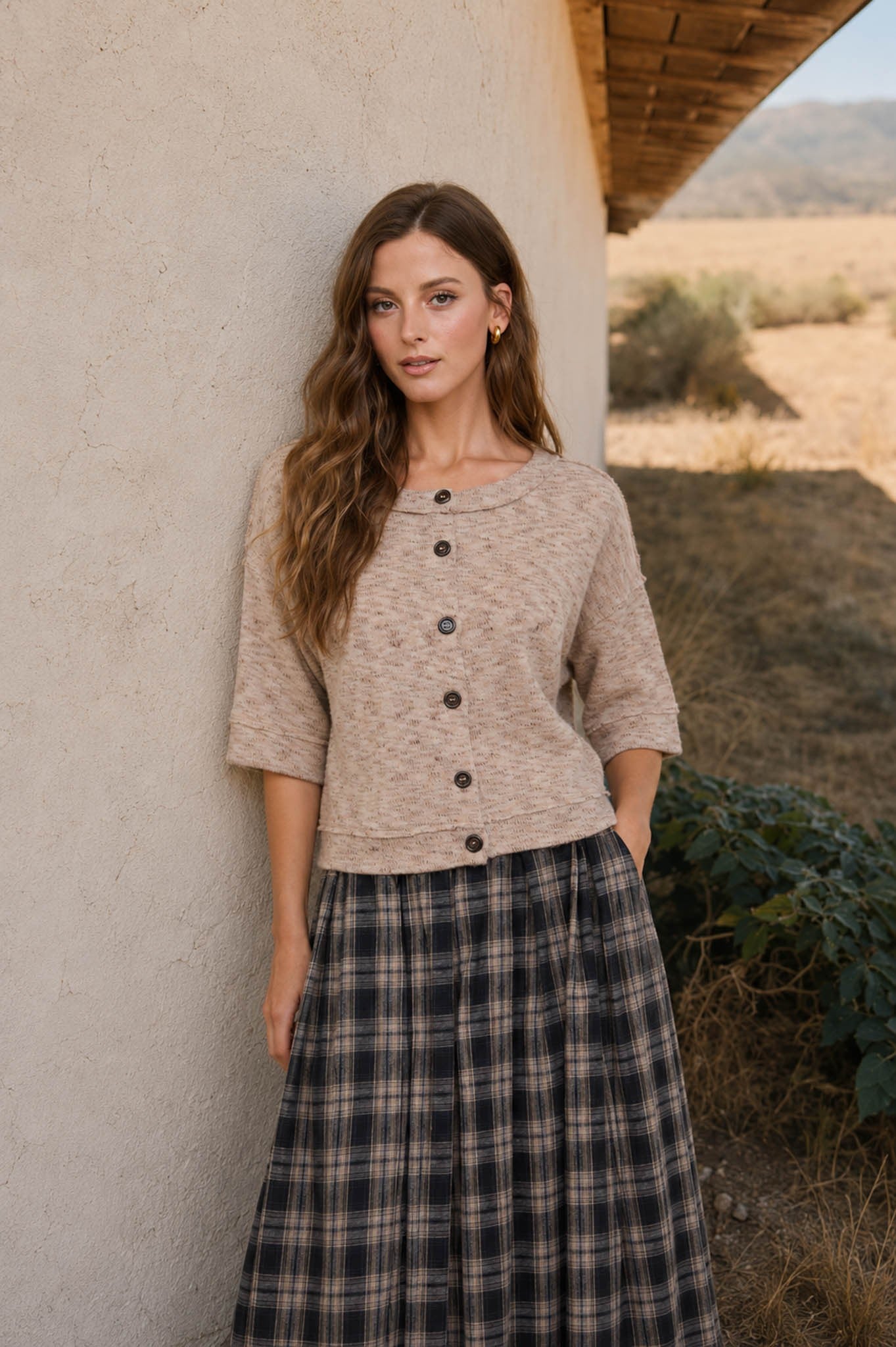 The Martha Marled Button Knit Top