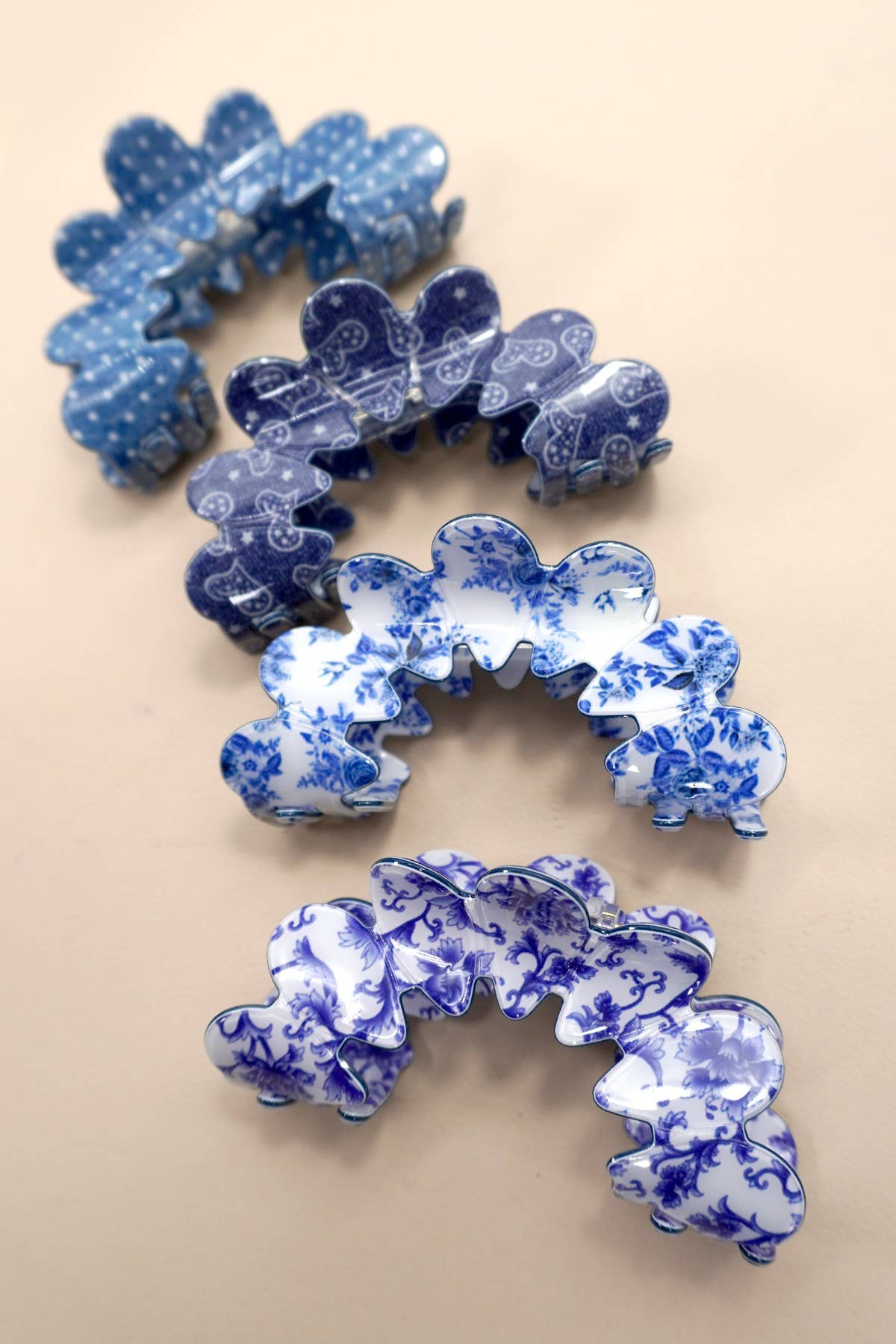 VINTAGE PORCELAIN STYLE HALF MOON HAIR CLAW CLIPS