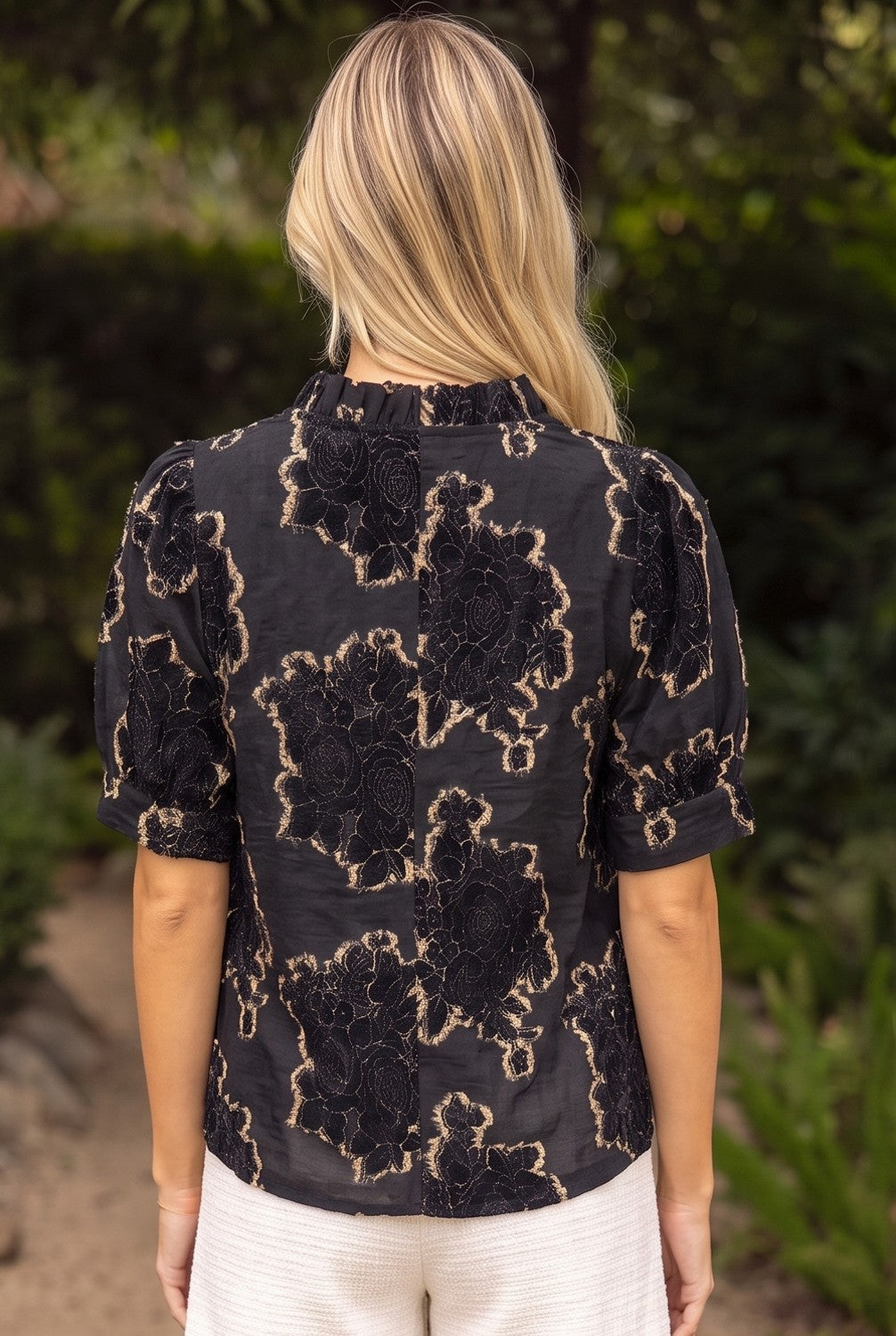 The Madeline Black Velvet Floral Blouse