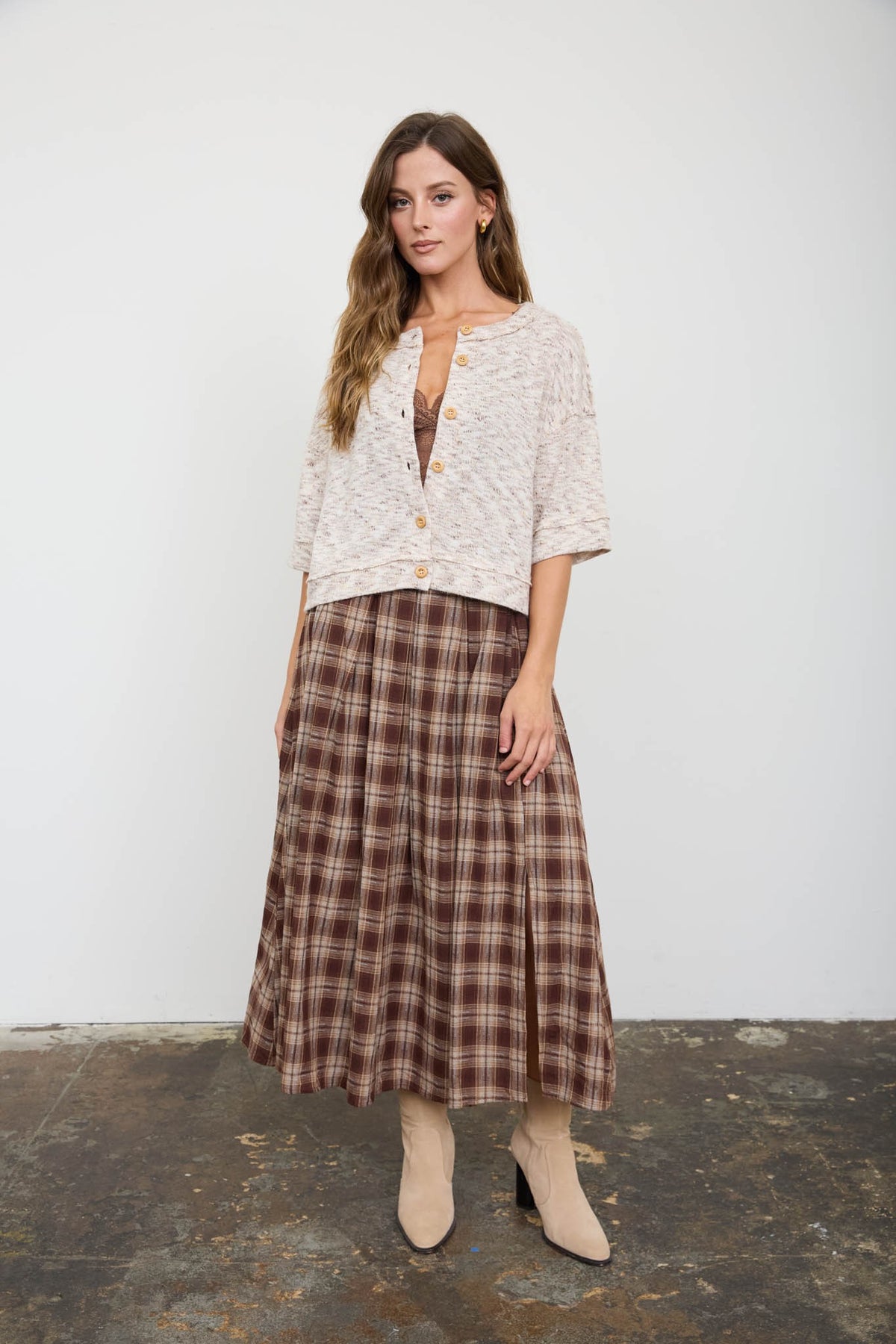The Sutton Plaid Pleated Midi Skirt