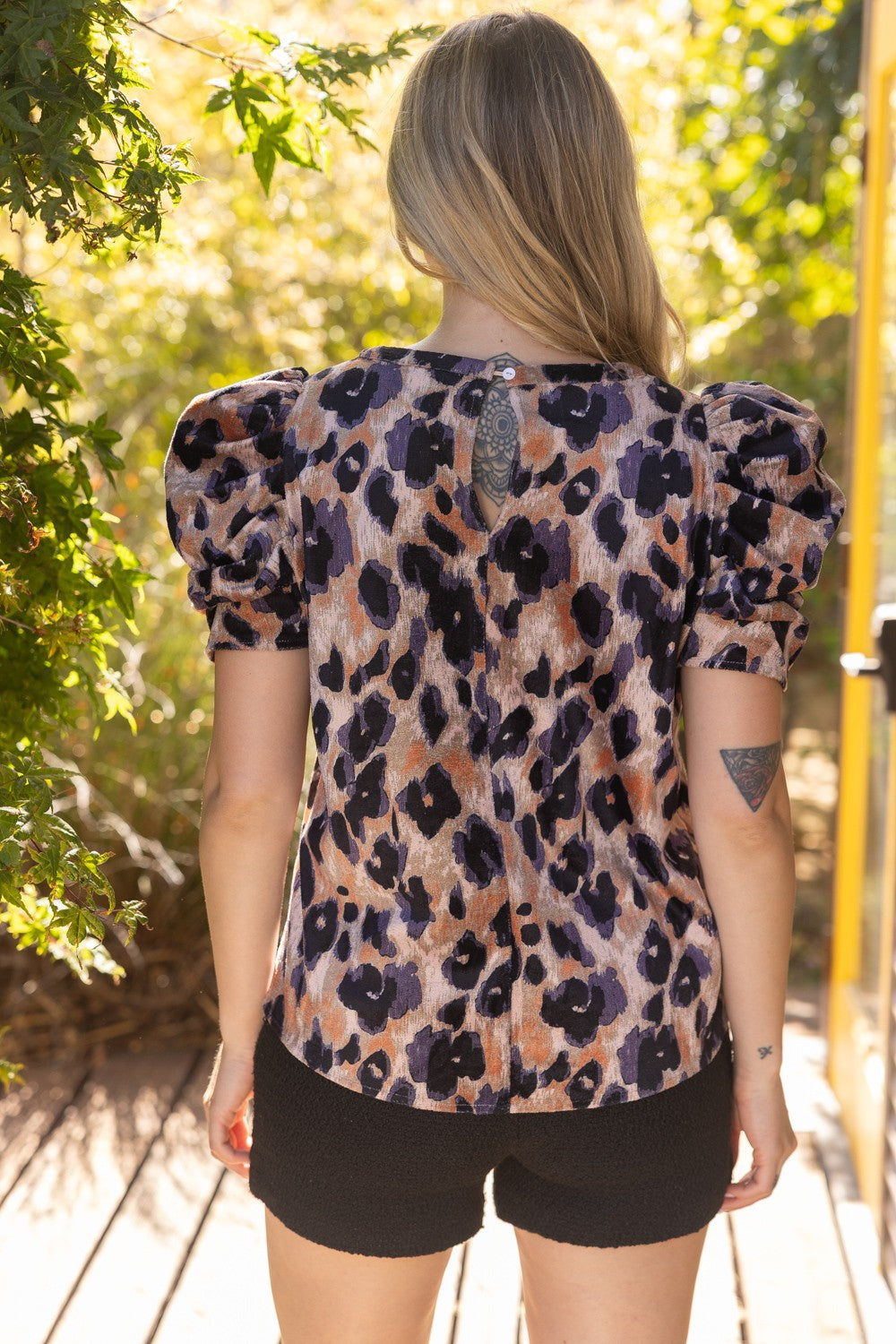 The Presley Watercolor Leopard Puff Sleeve Top