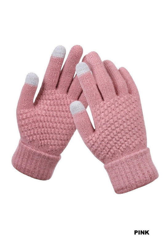 Women's Touchscreen Knit Winter Gloves | Pink & Black