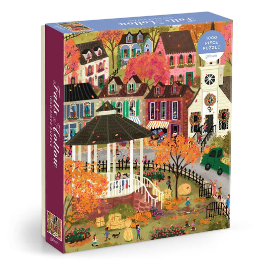 Galison Falls Hollow 1000 piece fall puzzle by Joy Laforme with New England autumn town
