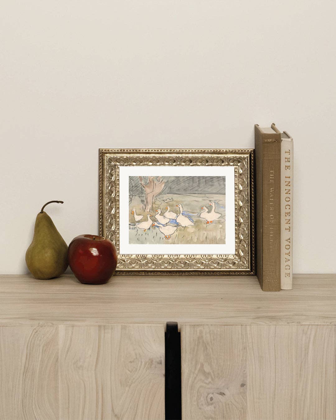 Spring Geese Framed Antique Art: 10X8