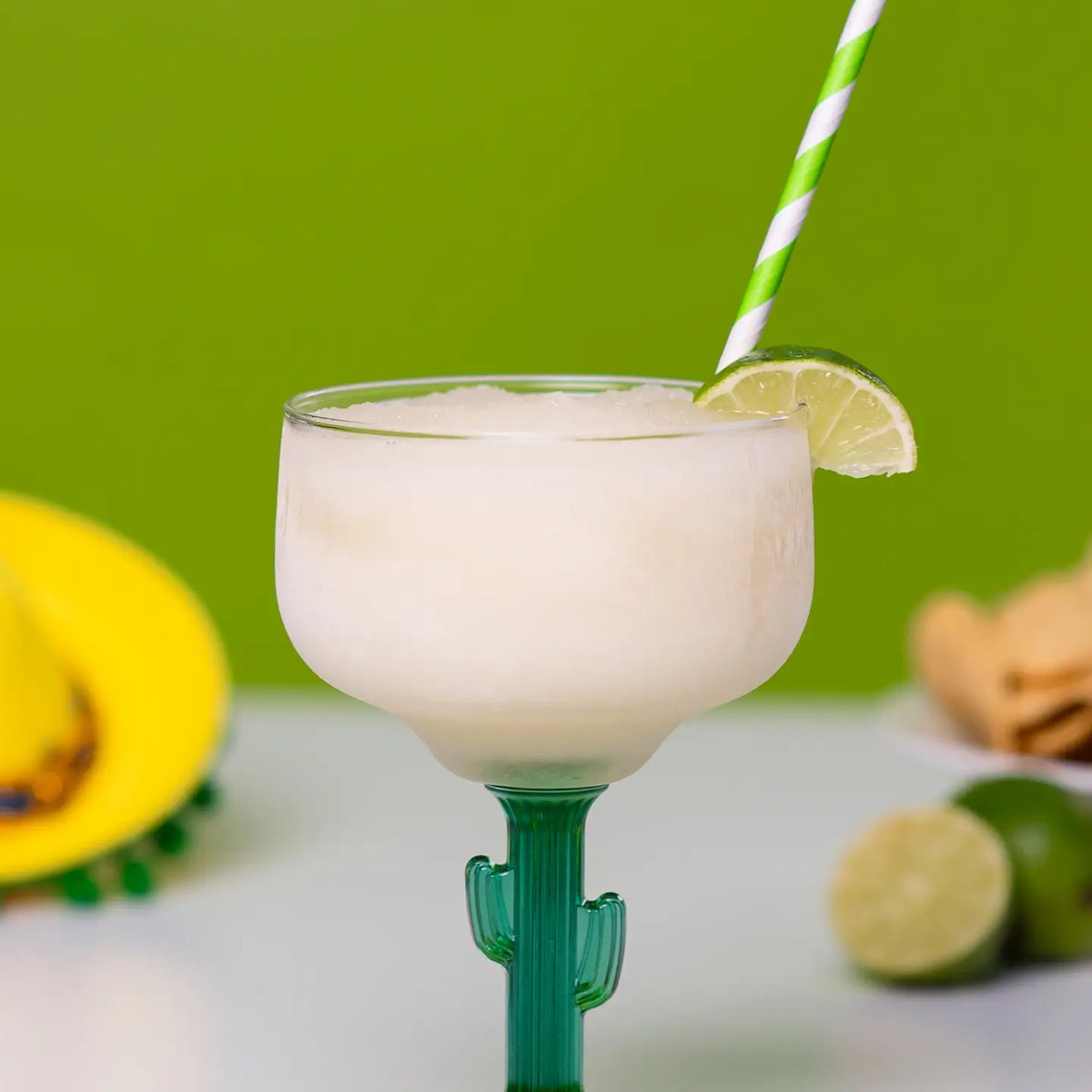 Frozen classic lime margarita made with D’Marie Margarita Slush Mix