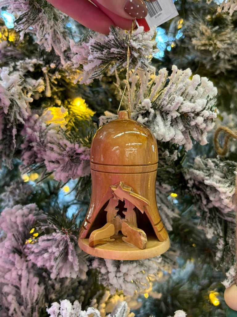 Nativity Bell Olive Wood Ornament