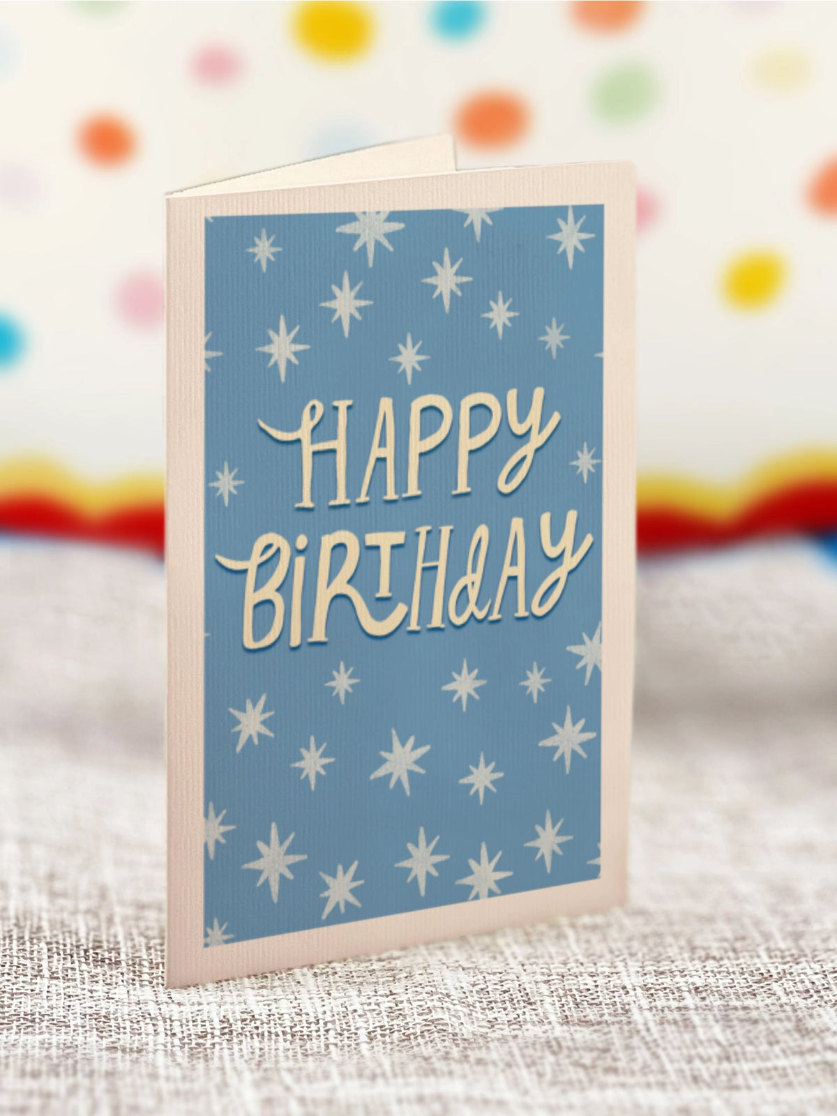 FreshCut Paper Mini Confetti Birthday Cake 3D pop-up greeting card featuring colorful polka dots, birthday candles, miniature gifts, and matching Happy Birthday notecard