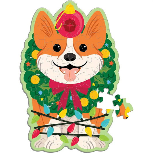 Christmas Corgi 48 Piece Scratch and Sniff Shaped Mini Puzzle