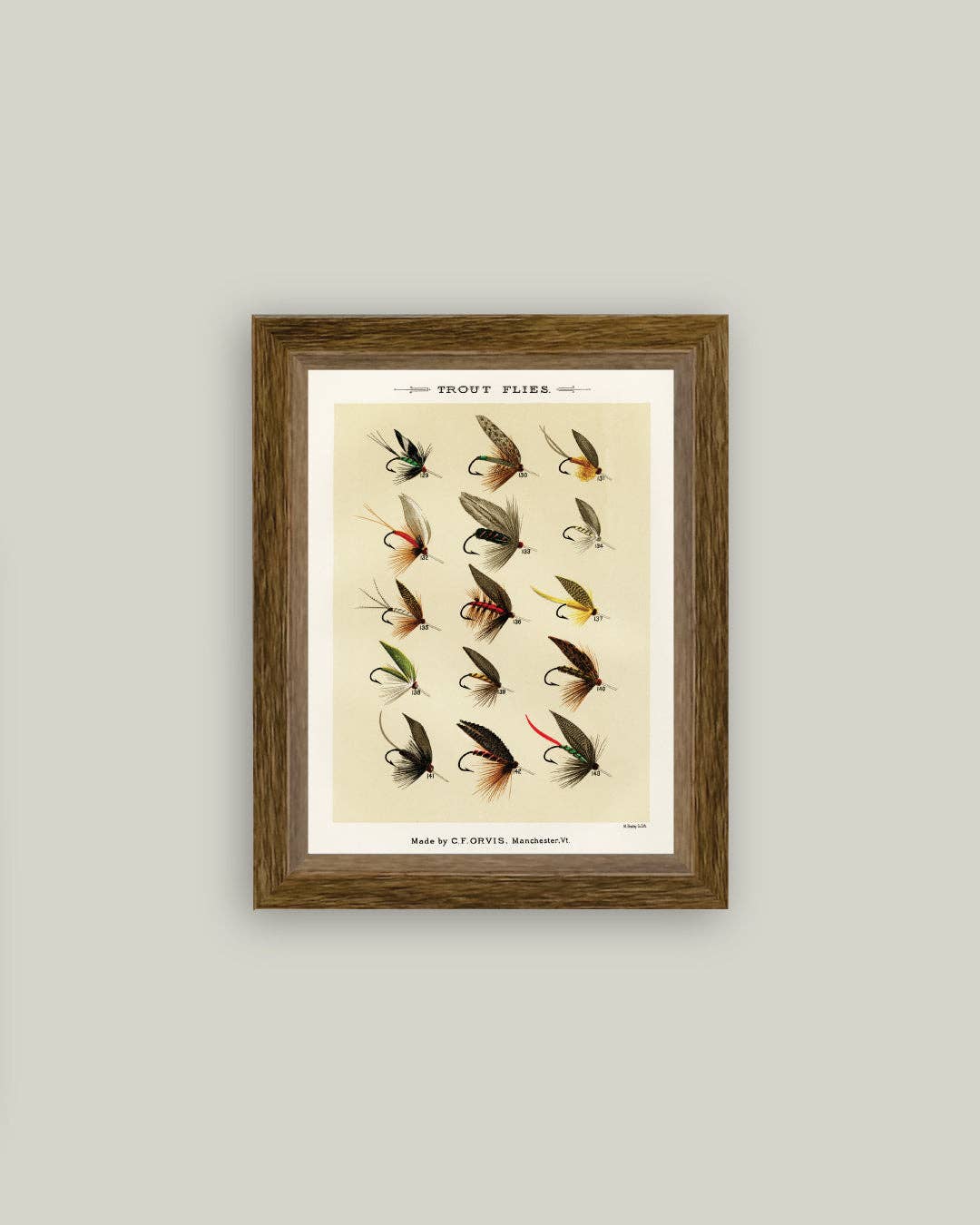 Trout Flies Framed Antique Art: 5x7