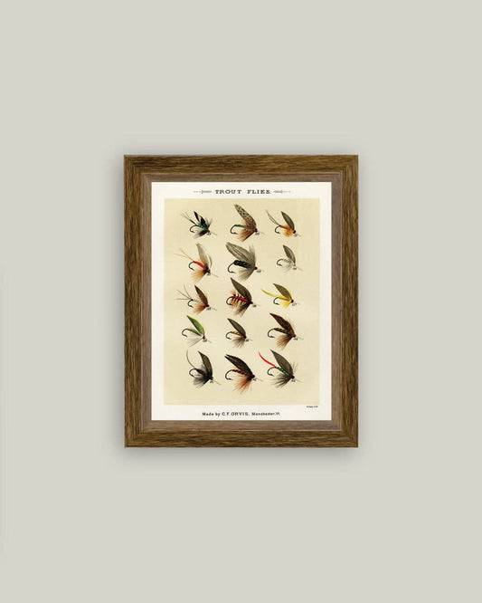 Trout Flies Framed Antique Art: 5x7