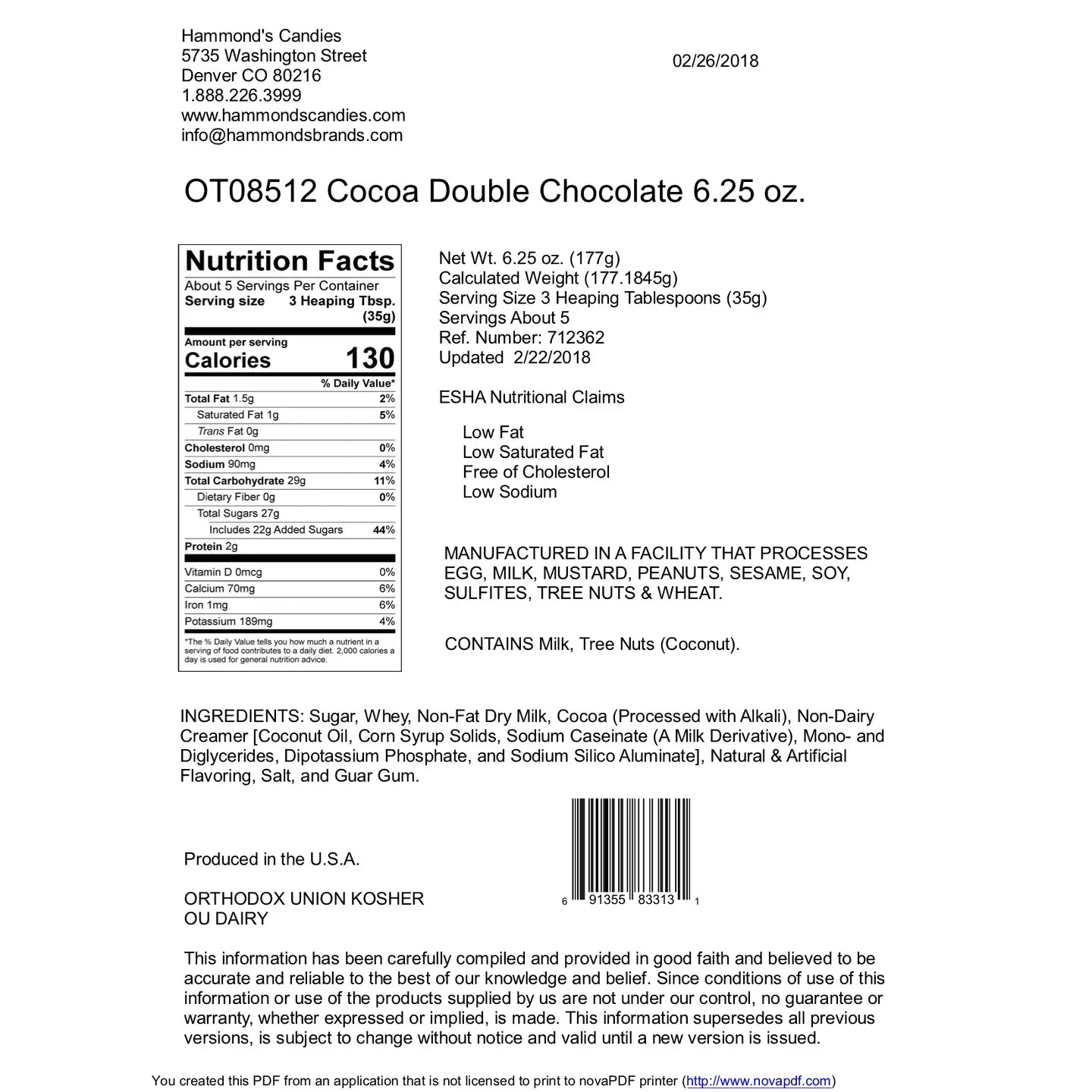 Double Chocolate All-Natural Cocoa Mix 10oz Tin