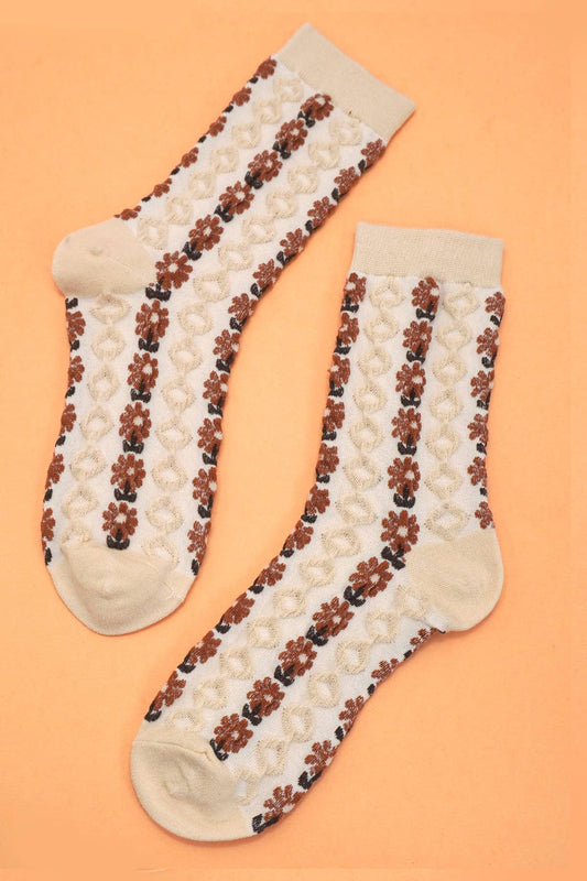 Off White DAISY TEXTURED FLORAL CASUAL SOCKS