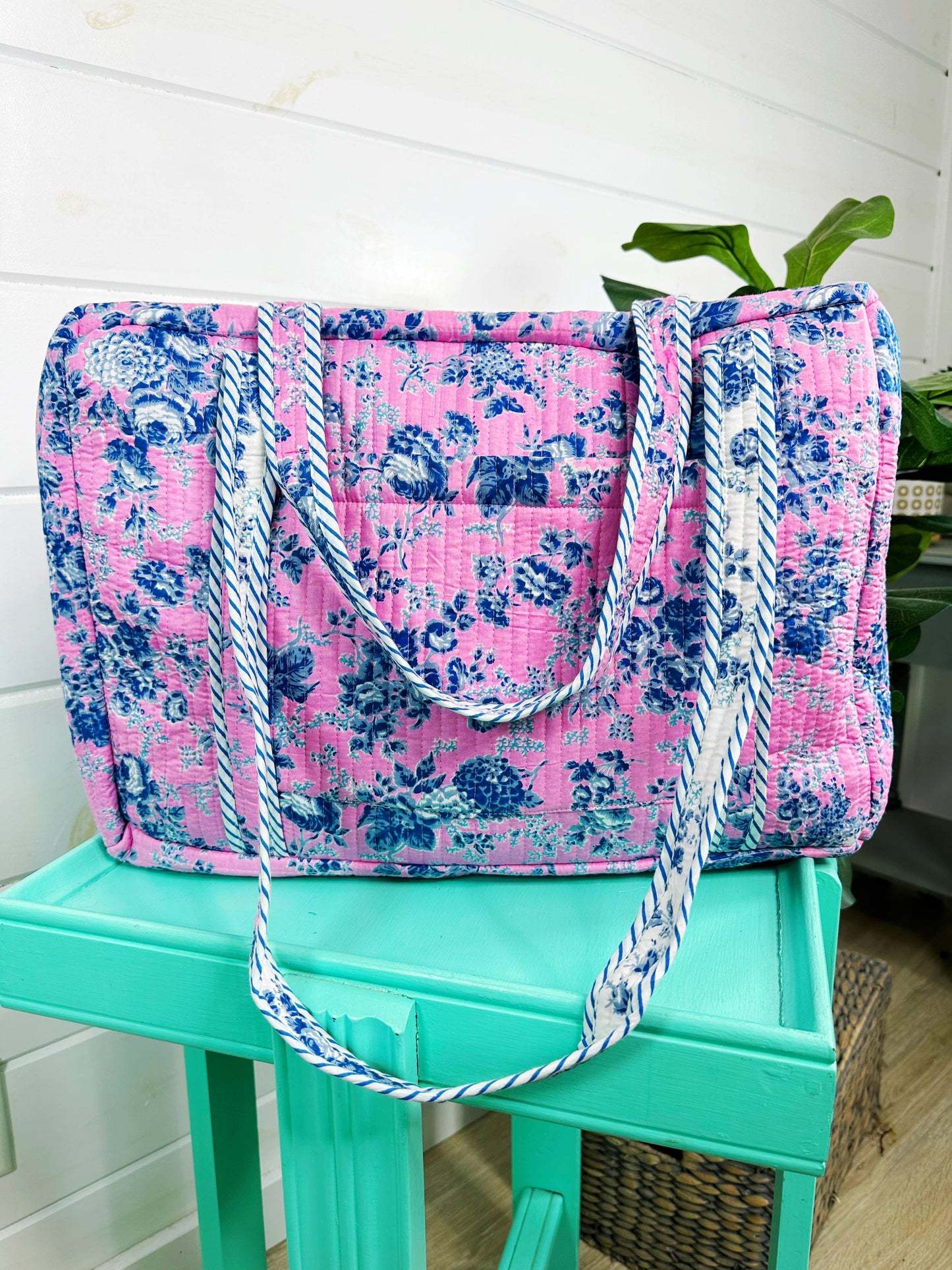 Quilted Duffle Bag | Cottage Floral Weekender Overnight Bag