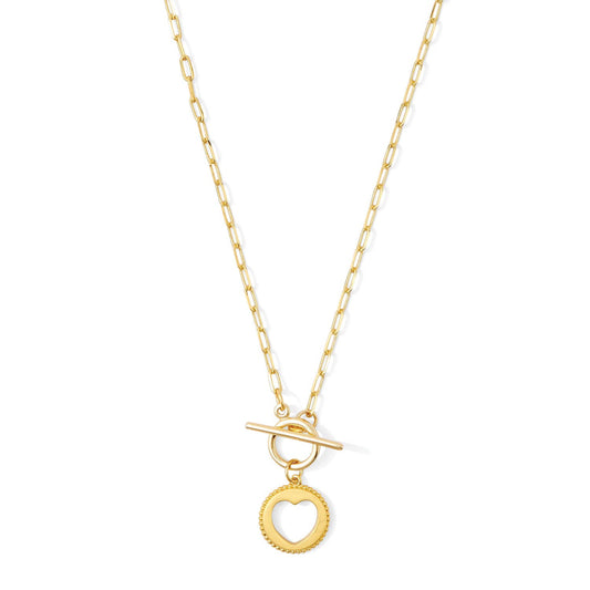 Gold Heart Paperpclip Toggle Necklace